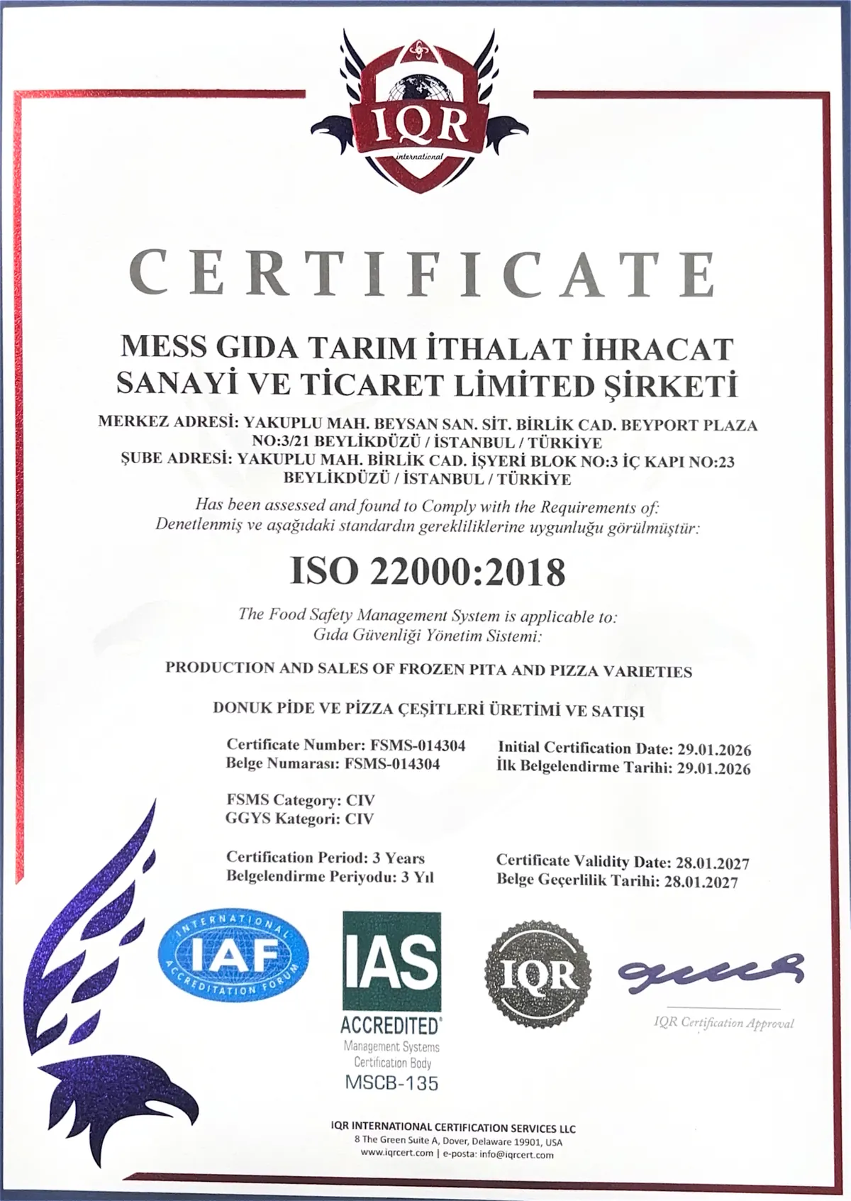 ISO 22000 Gıda Güvenliği Sertifikası